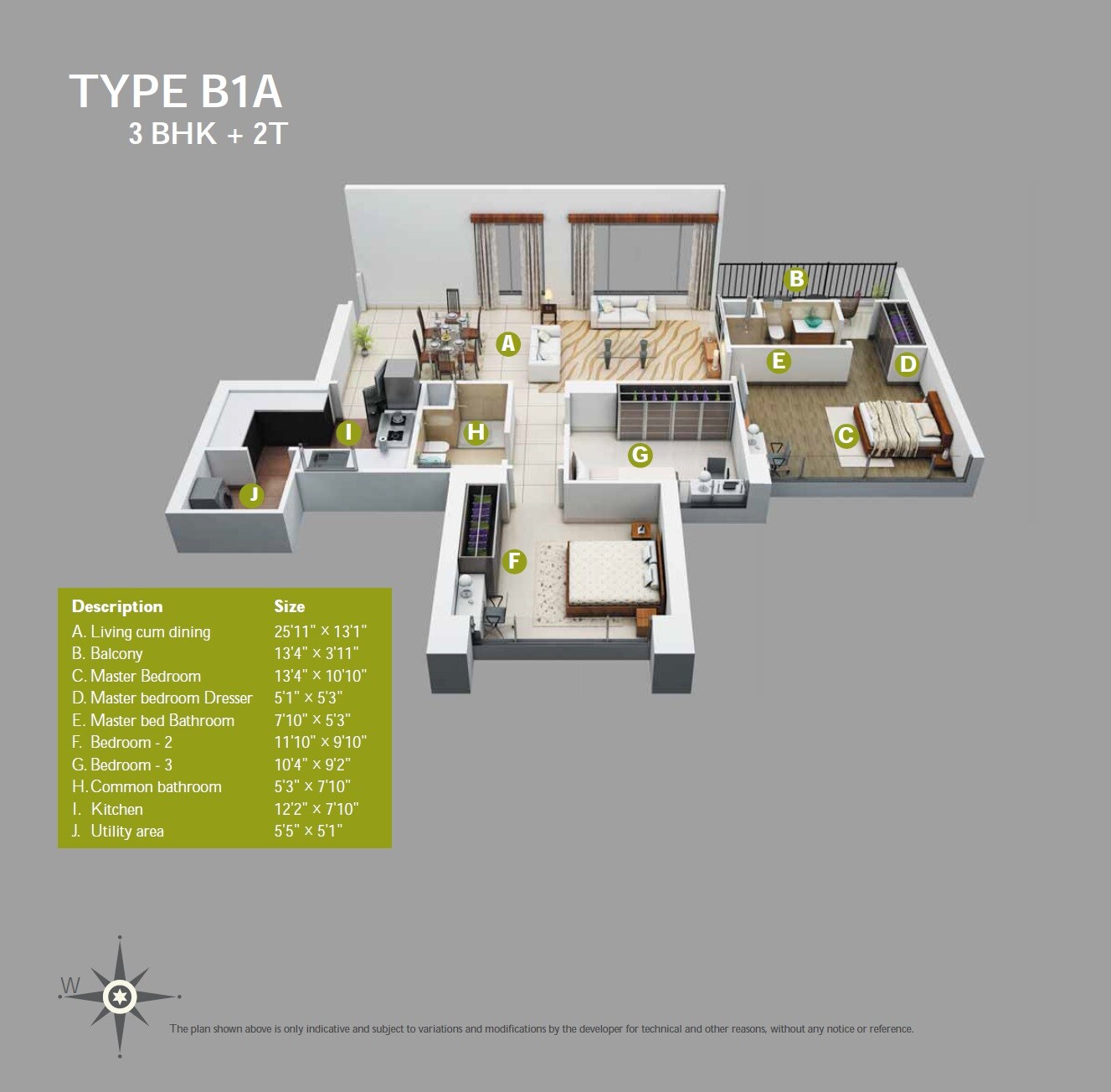 Floor plan of 3 BHK 1504 Sq. Ft. Apartment in Emami Tejomaya, Chennai