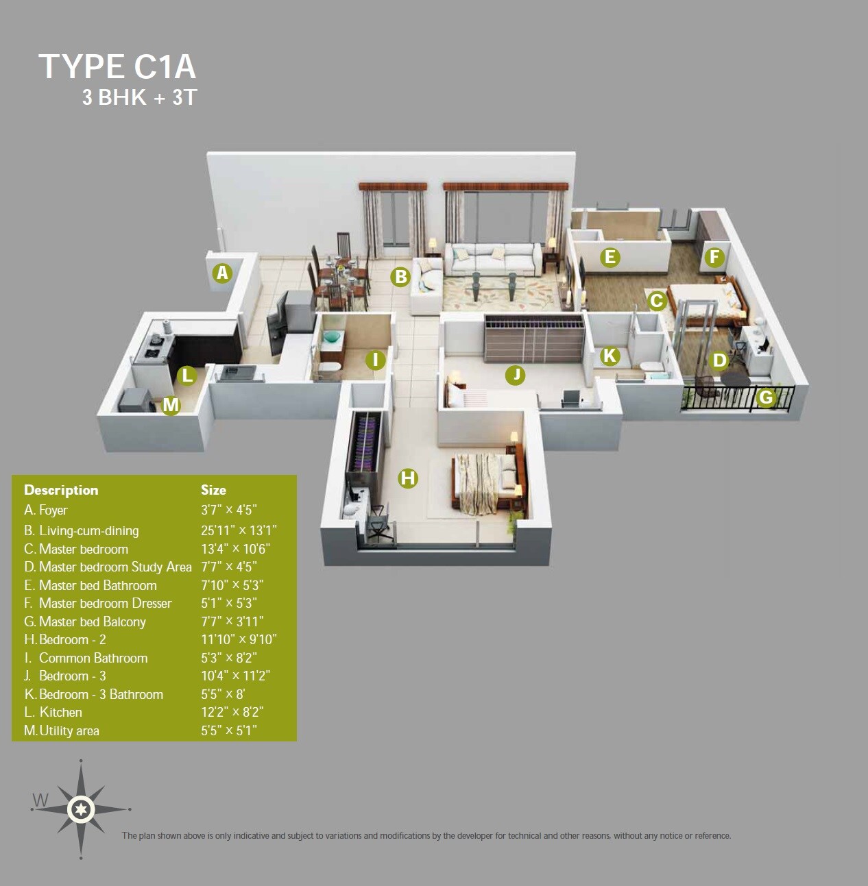 Floor plan of 3 BHK 1699 Sq. Ft. Apartment in Emami Tejomaya, Chennai