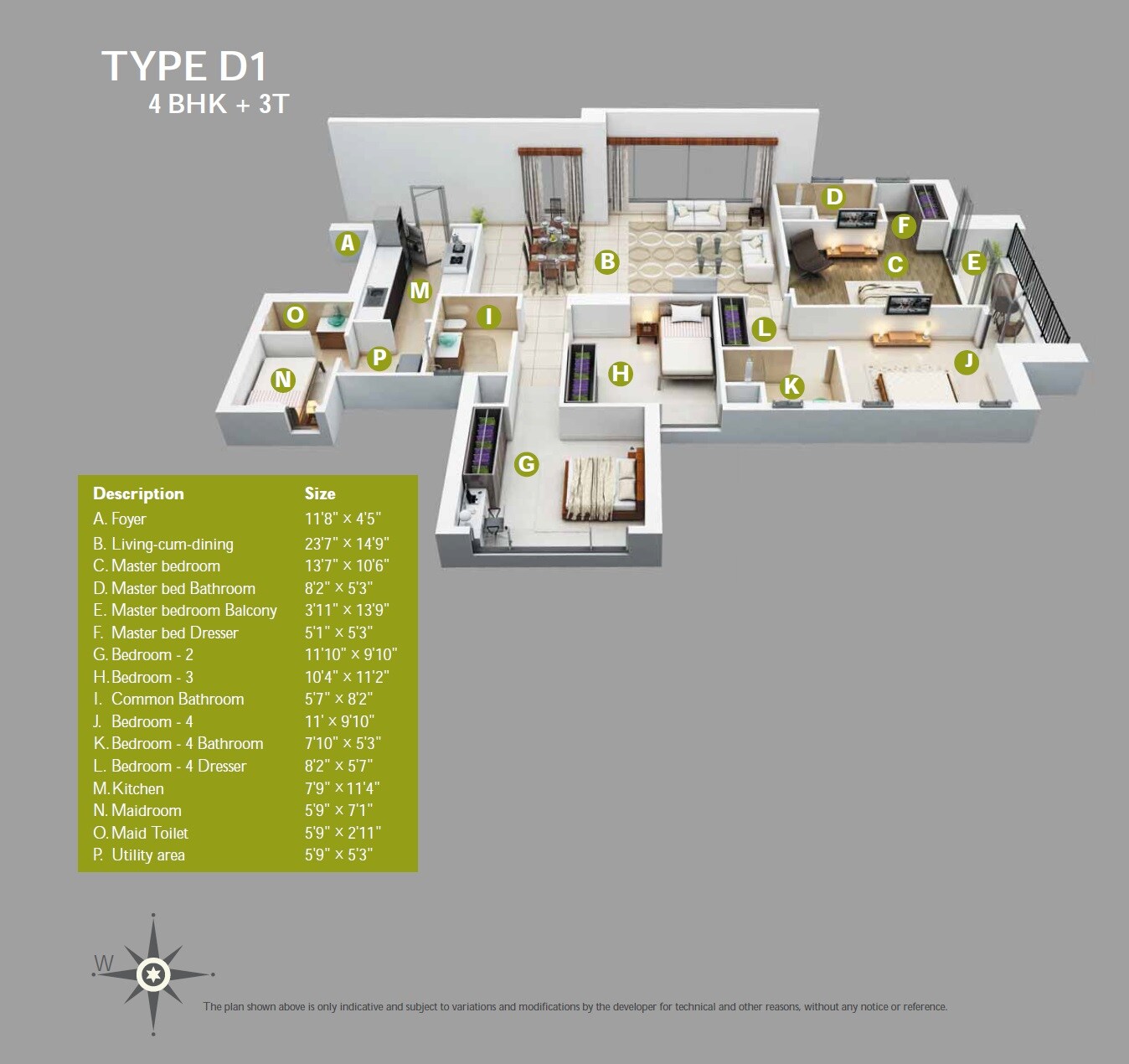 Floor plan of 4 BHK 2021 Sq. Ft. Apartment in Emami Tejomaya, Chennai