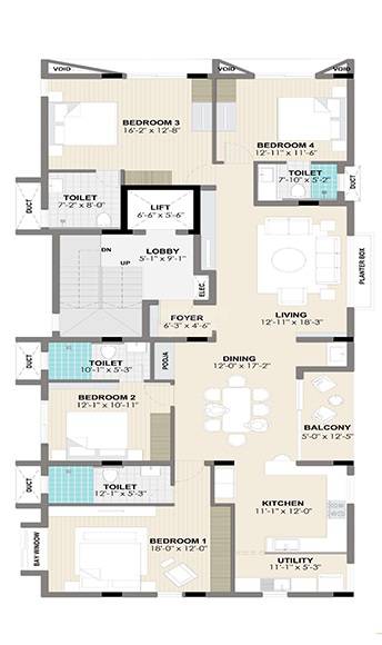 Floor plan of 3 BHK 2400 Sq. Ft. Apartment in Etica Saicharan, Chennai