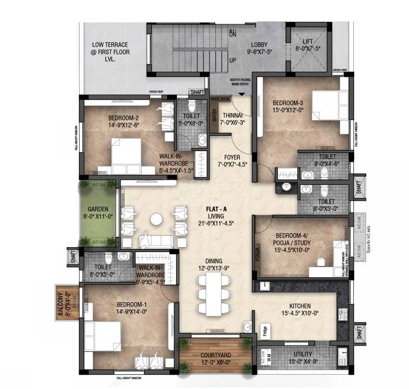 Floor plan of 4 BHK 2429 Sq. Ft. Apartment in Firms KK Pillays, Chennai