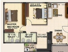 Floor plan of 2 BHK 848 Sq. Ft. Apartment in Freedom by Provident Chennai, Chennai