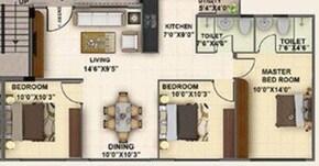 Floor plan of 3 BHK 983 Sq. Ft. Apartment in Freedom by Provident Chennai, Chennai