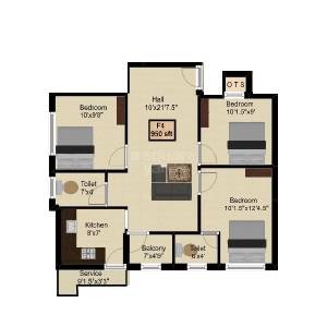 Floor plan of 3 BHK 950 Sq. Ft. Apartment in Gandhimathi Amirtham, Chennai