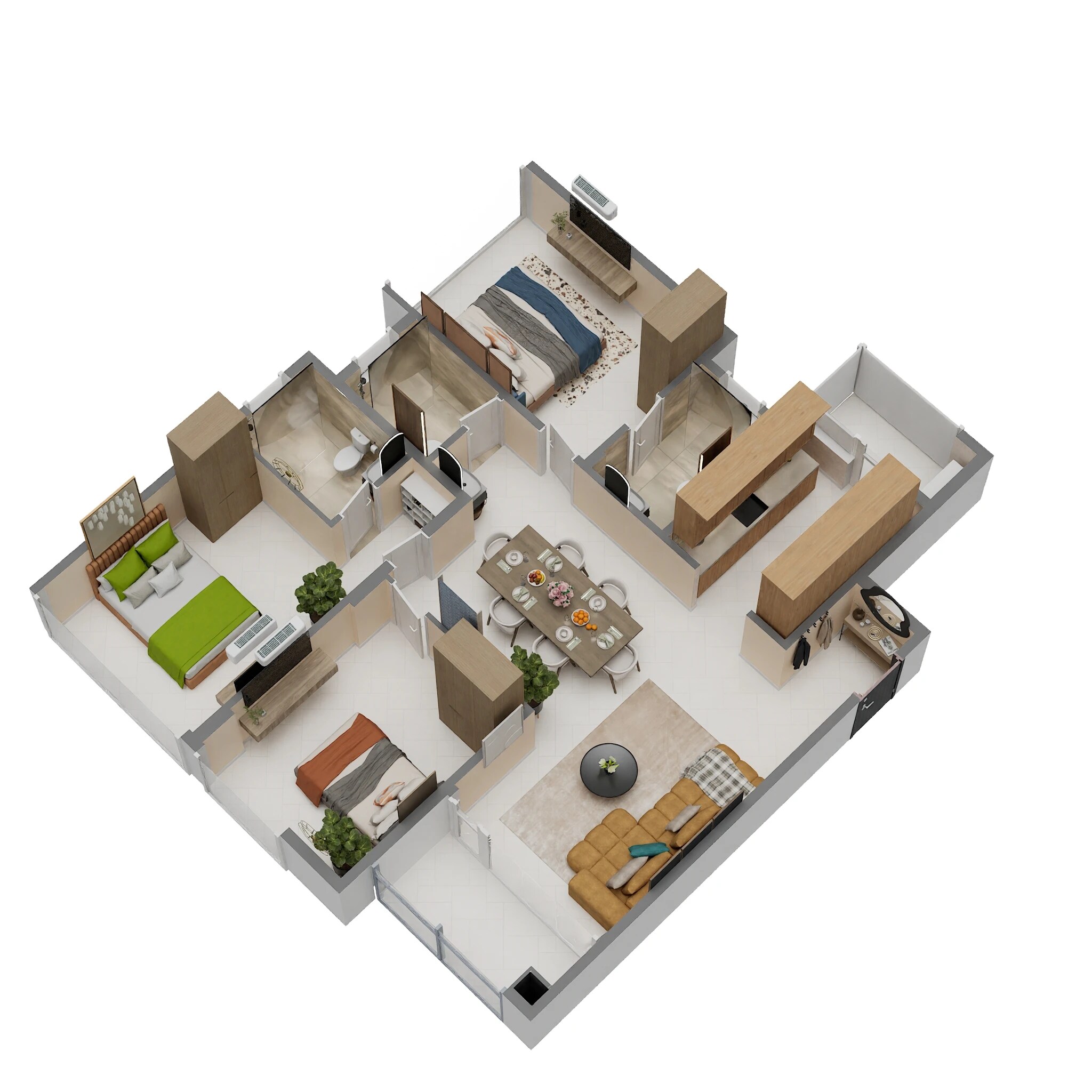 Floor plan of 3 BHK 1480 Sq. Ft. Apartment in Godrej Azure, Chennai