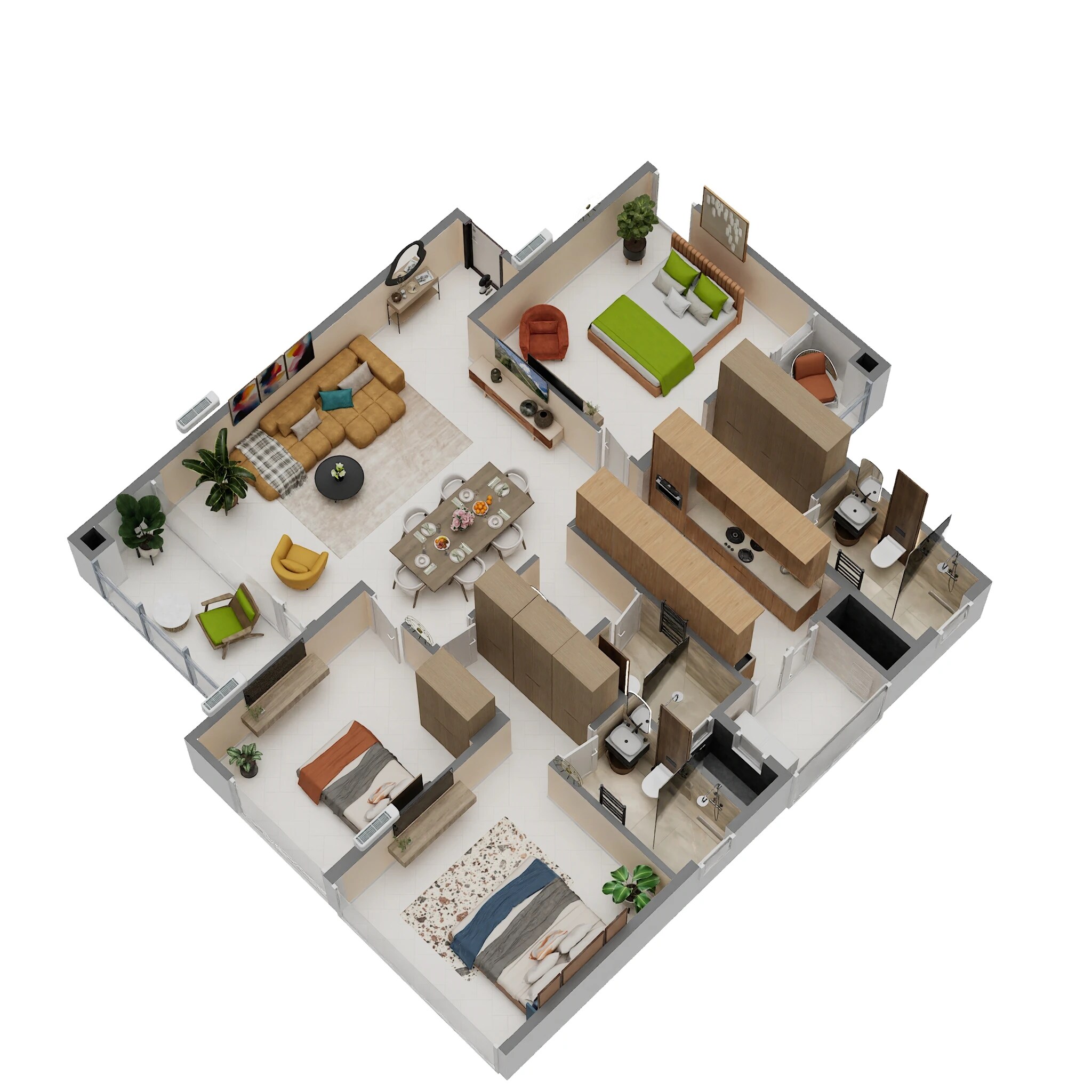 Floor plan of 3 BHK 1916 Sq. Ft. Apartment in Godrej Azure, Chennai