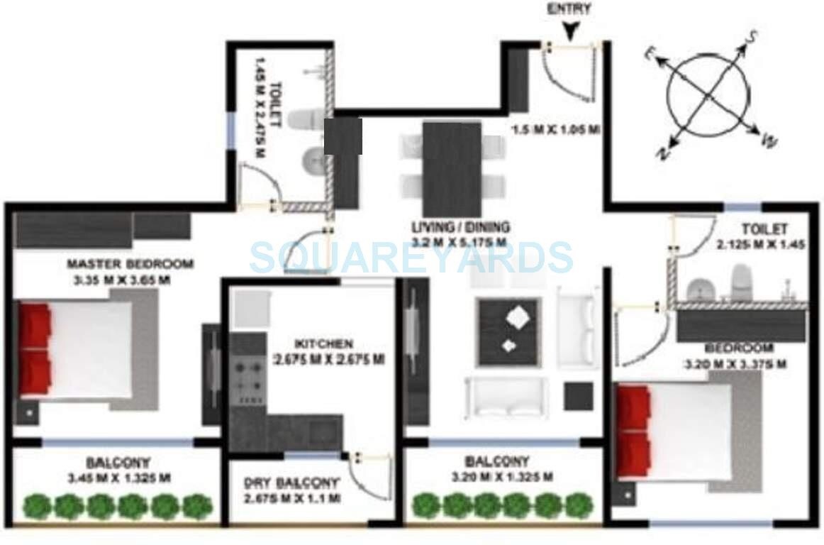 Floor plan of 2 BHK 1426 Sq. Ft. Apartment in Godrej Palm Grove, Chennai