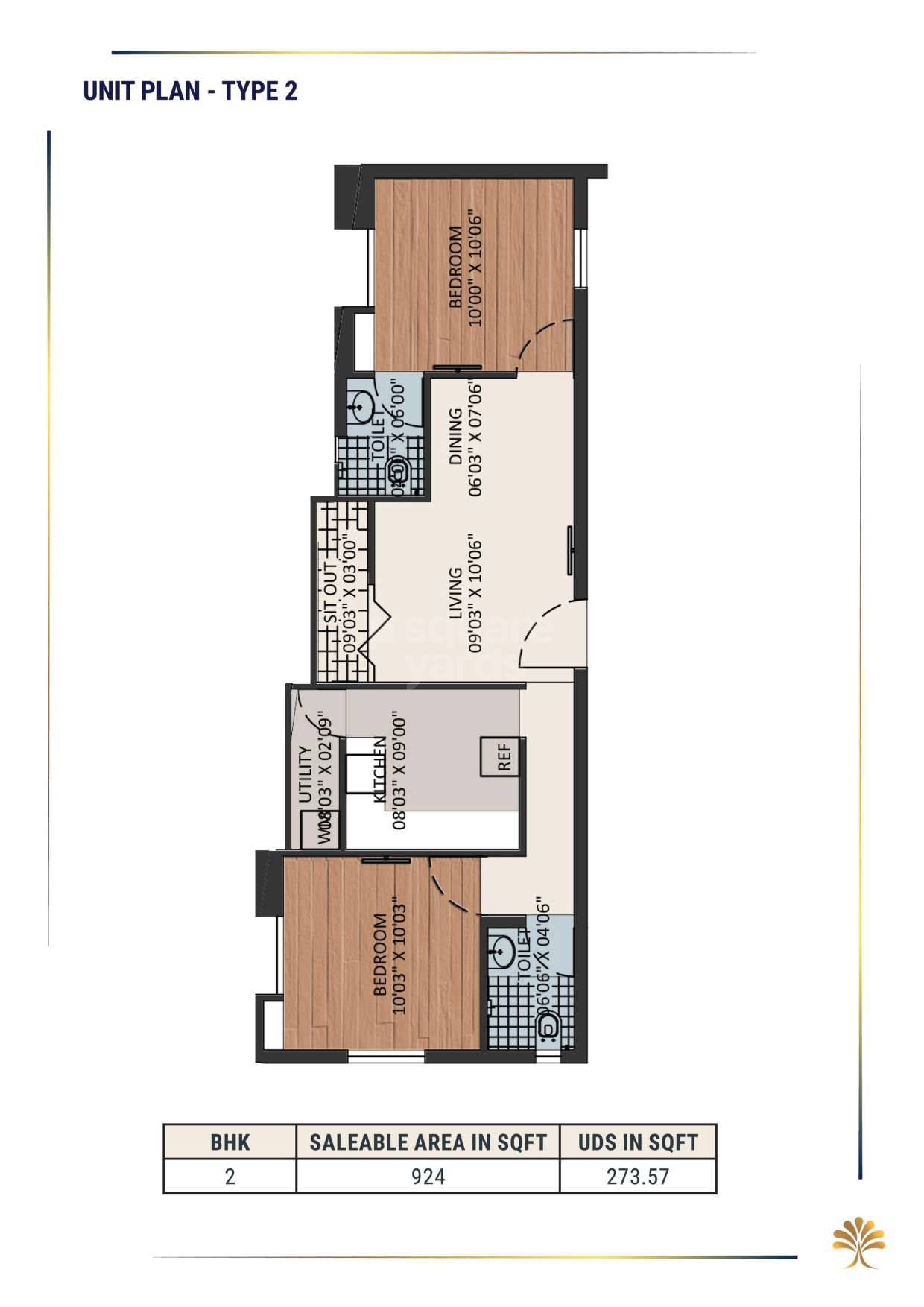 Floor plan of 2 BHK 924 Sq. Ft. Apartment in GP Subhamangalam, Chennai
