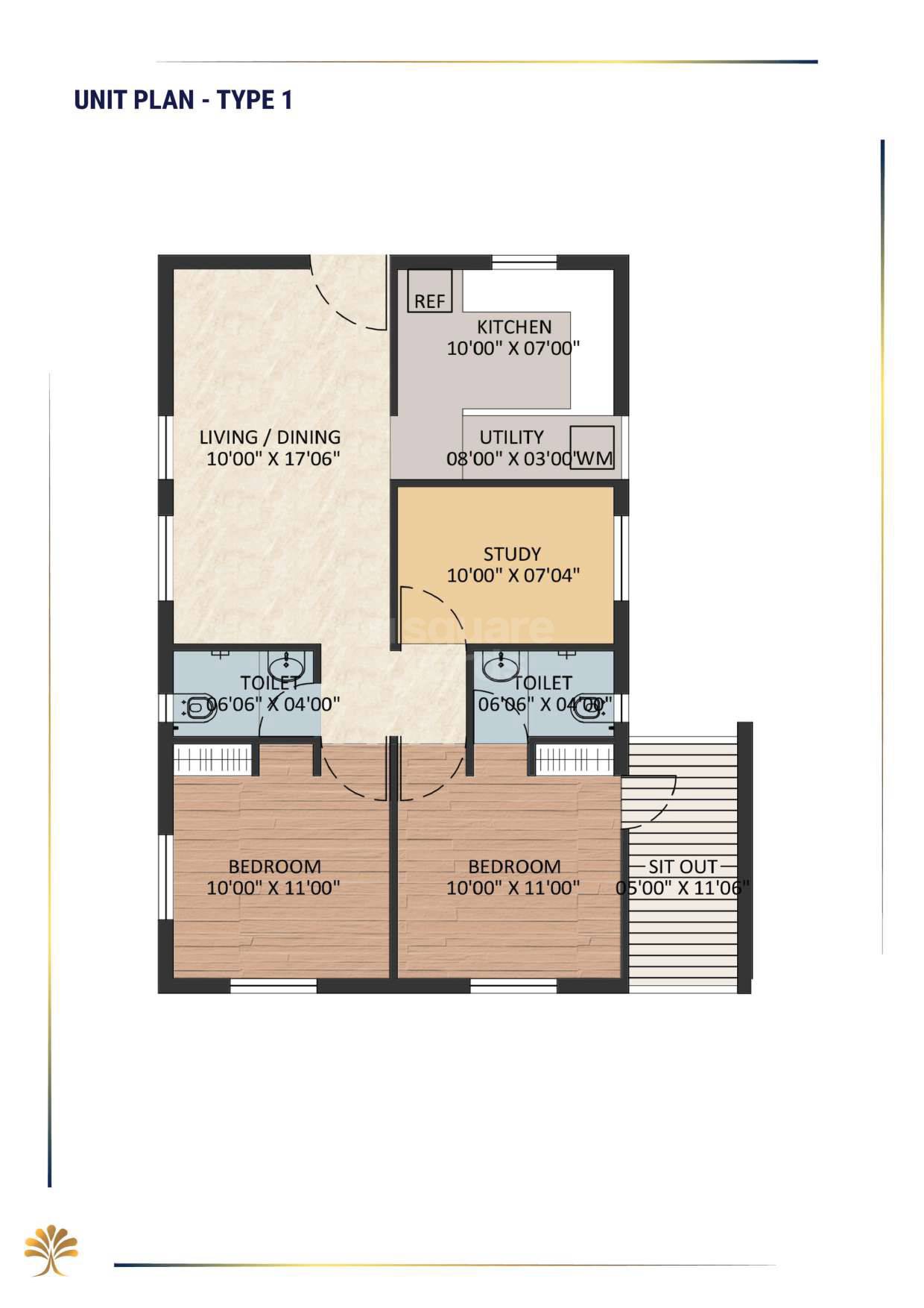 Floor plan of 3 BHK 1092 Sq. Ft. Apartment in GP Subhamangalam, Chennai
