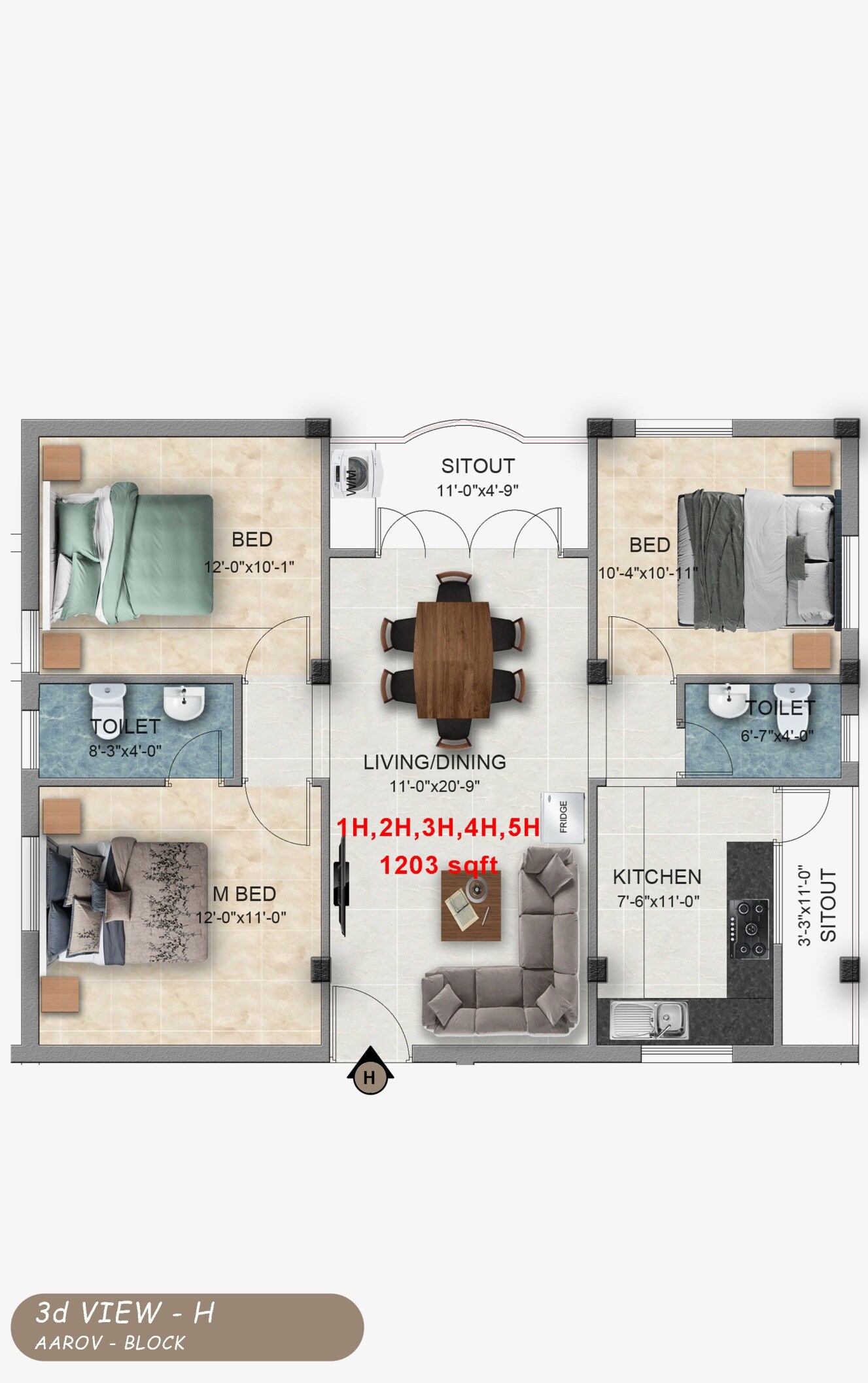 3 BHK 1203 Sq. Ft. Apartment