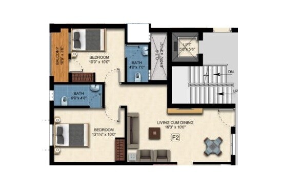 Floor plan of 2 BHK 988 Sq. Ft. Apartment in Green Amaravathi, Chennai