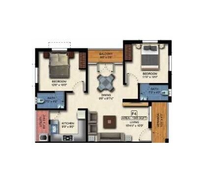 Floor plan of 2 BHK 922 Sq. Ft. Apartment in Green Deepam, Chennai