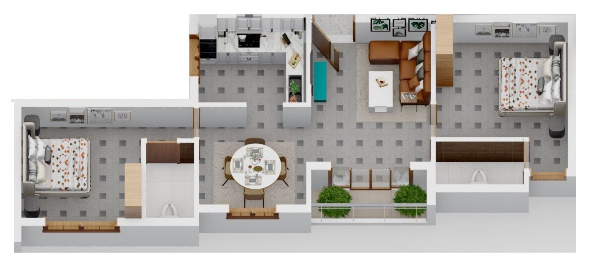 Floor plan of 2 BHK 894 Sq. Ft. Apartment in Greenpro Ebenezer Orchid, Chennai