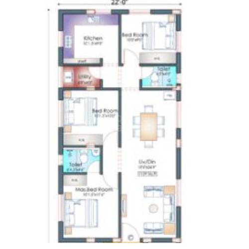 Floor plan of 3 BHK 816 Sq. Ft. Apartment in GRNS Kuyili, Chennai