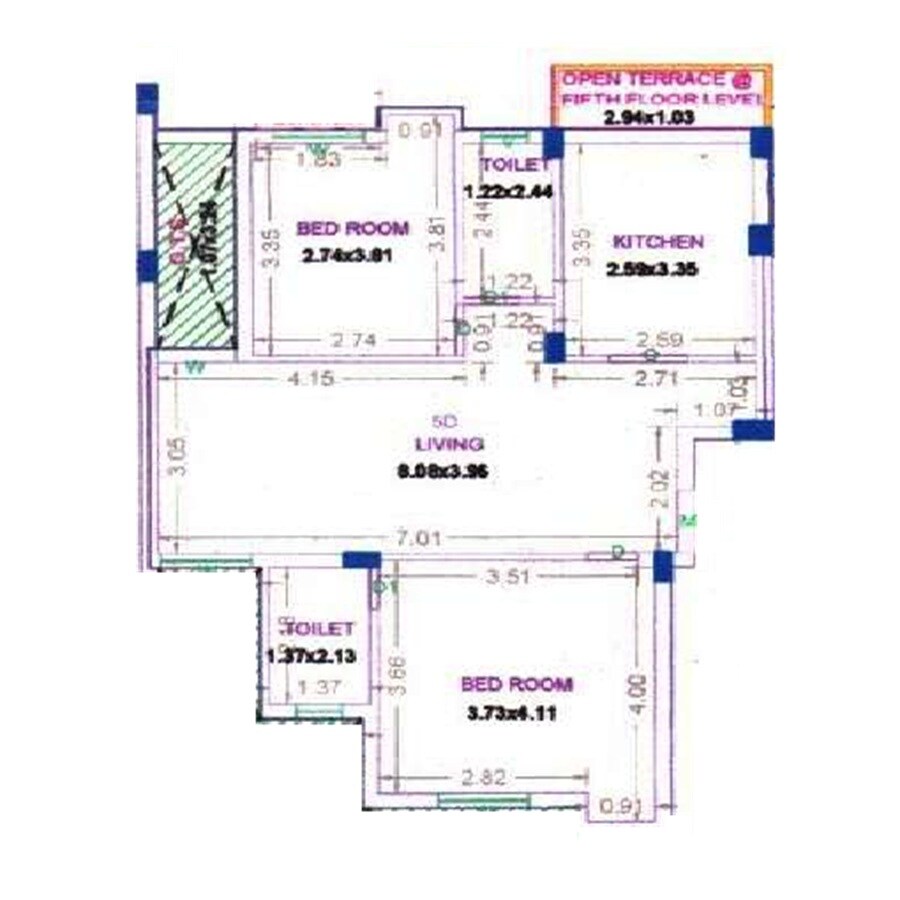 2 BHK 885 Sq. Ft. Apartment