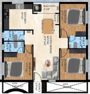 3 BHK 1385 Sq. Ft. Apartment