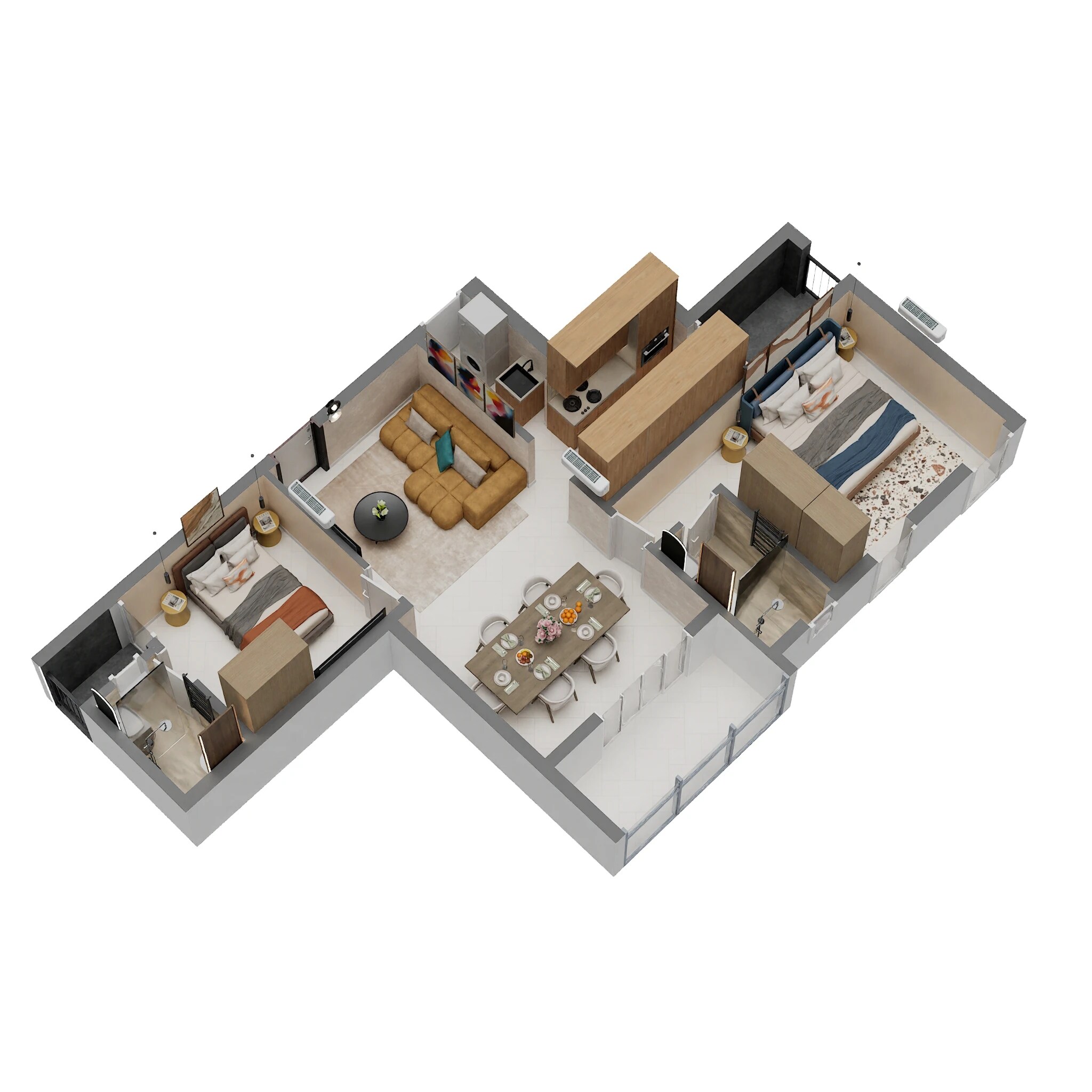 Floor plan of 2 BHK 970 Sq. Ft. Apartment in Harmony Navrang, Chennai