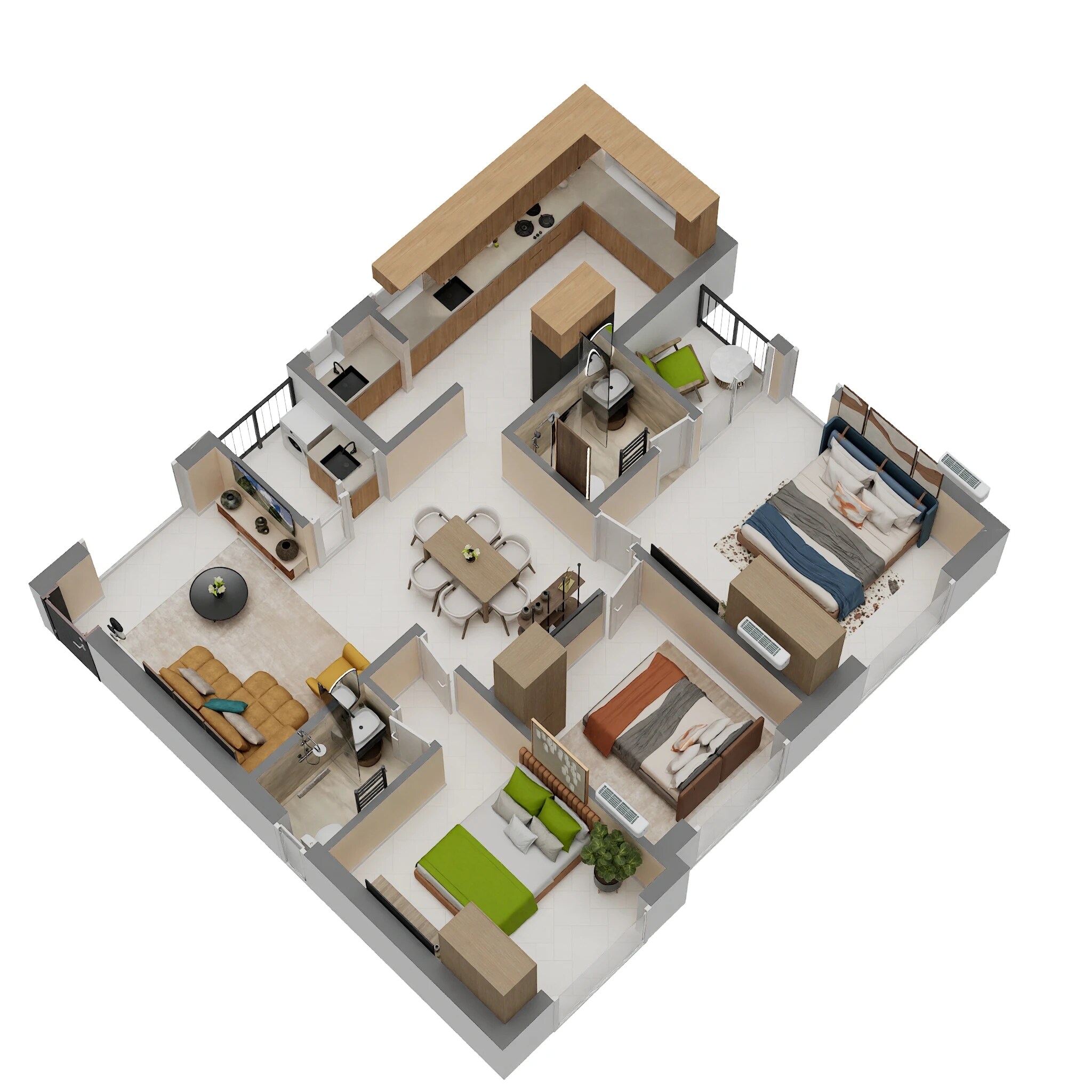Floor plan of 3 BHK 1235 Sq. Ft. Apartment in Harmony Navrang, Chennai