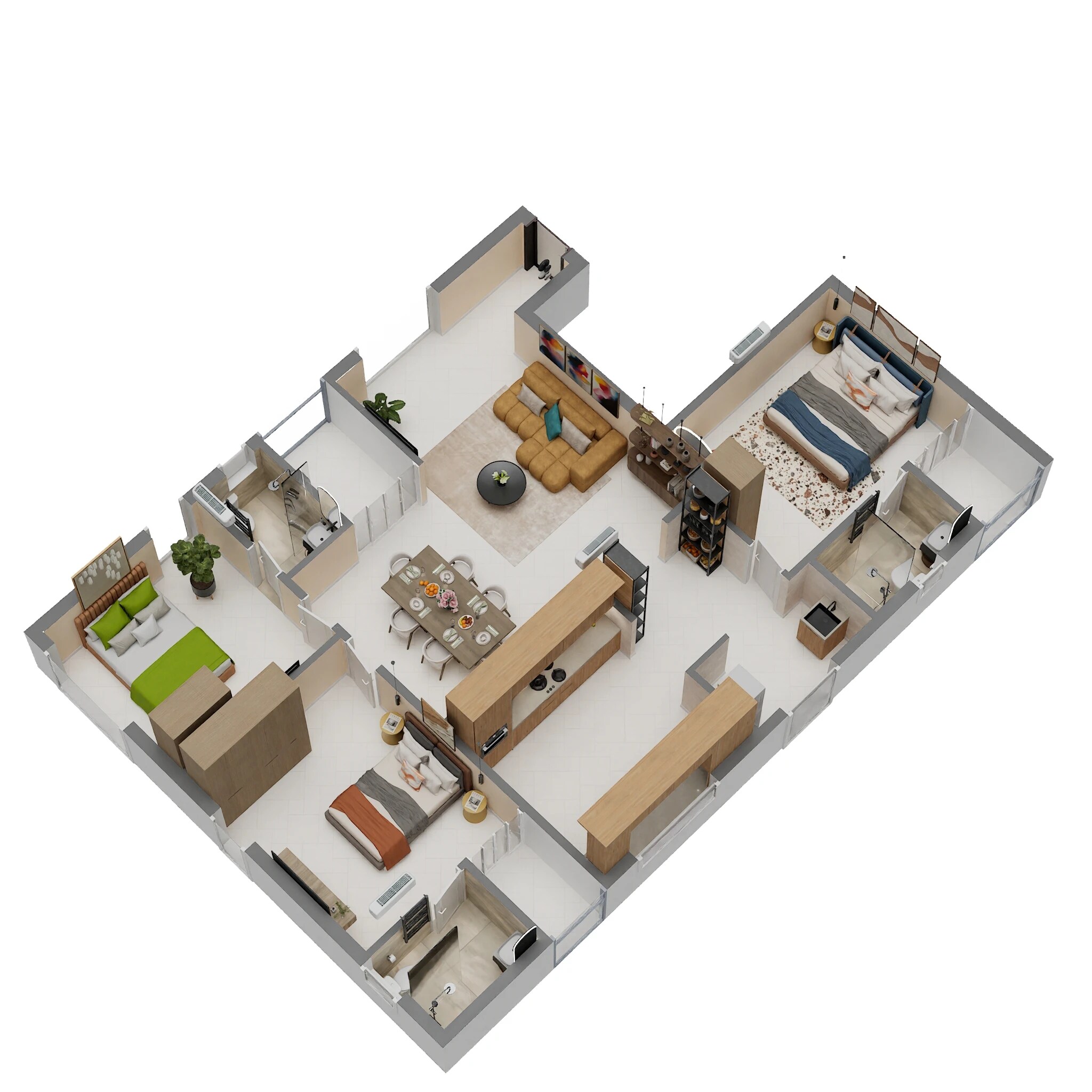 Floor plan of 3 BHK 1500 Sq. Ft. Apartment in Harmony Navrang, Chennai