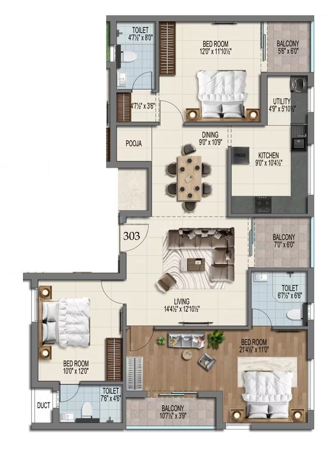 3 BHK 1543 Sq. Ft. Apartment