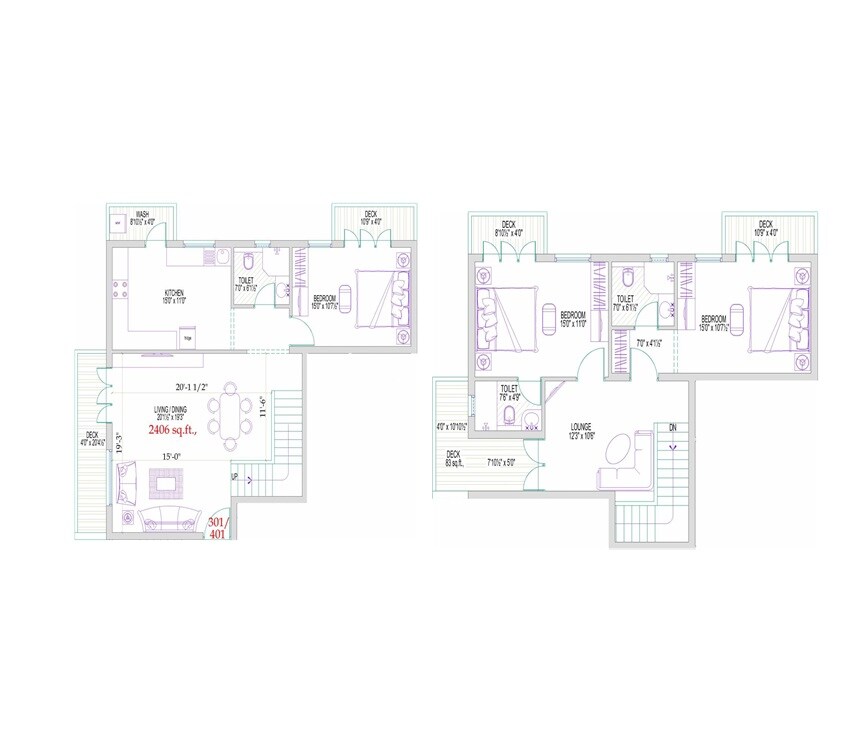 Floor plan of 3 BHK 2406 Sq. Ft. Apartment in Harmony Saraswati, Chennai