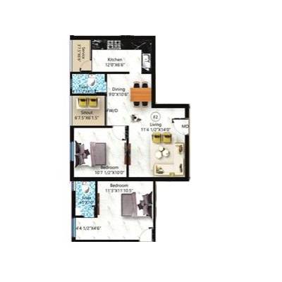 Floor plan of 3 BHK 1311 Sq. Ft. Apartment in Hemalakshmi Jana Palace, Chennai