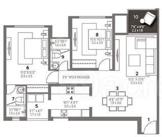Floor plan of 2 BHK 923 Sq. Ft. Apartment in Hiranandani Anchorage, Chennai