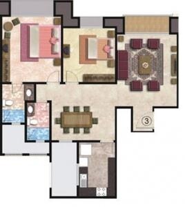 Floor plan of 2 BHK 1295 Sq. Ft. Apartment in Hiranandani Brentwood, Chennai