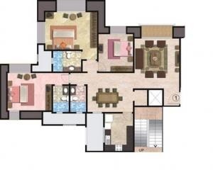 Floor plan of 3 BHK 1749 Sq. Ft. Apartment in Hiranandani Brentwood, Chennai