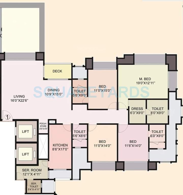 Floor plan of 4 BHK 2752 Sq. Ft. Apartment in Hiranandani Greenwood, Chennai