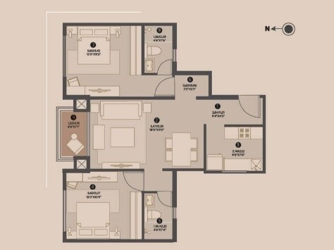 Floor plan of 2 BHK 1053 Sq. Ft. Apartment in Hiranandani Upscale, Chennai