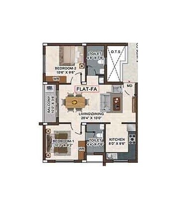 Floor plan of 2 BHK 809 Sq. Ft. Apartment in ICIPL Swarn, Chennai