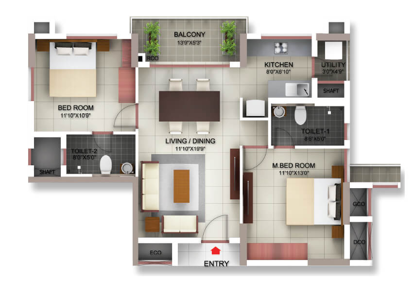 2 BHK 1033 Sq. Ft. Apartment