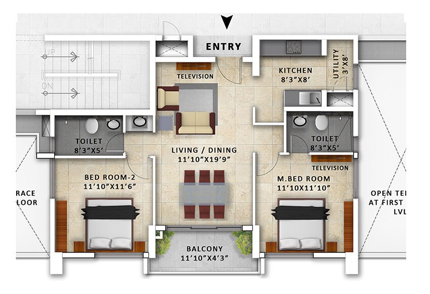 2 BHK 1078 Sq. Ft. Apartment