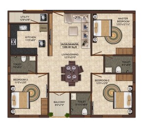 3 BHK 1350 Sq. Ft. Apartment in India Magizhchi Tharangini