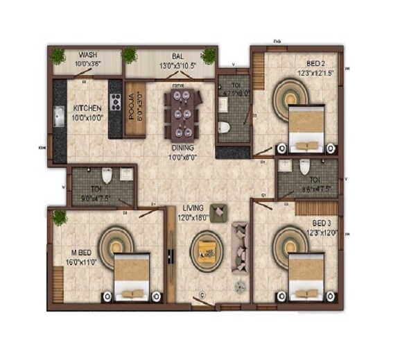 3 BHK 1525 Sq. Ft. Apartment