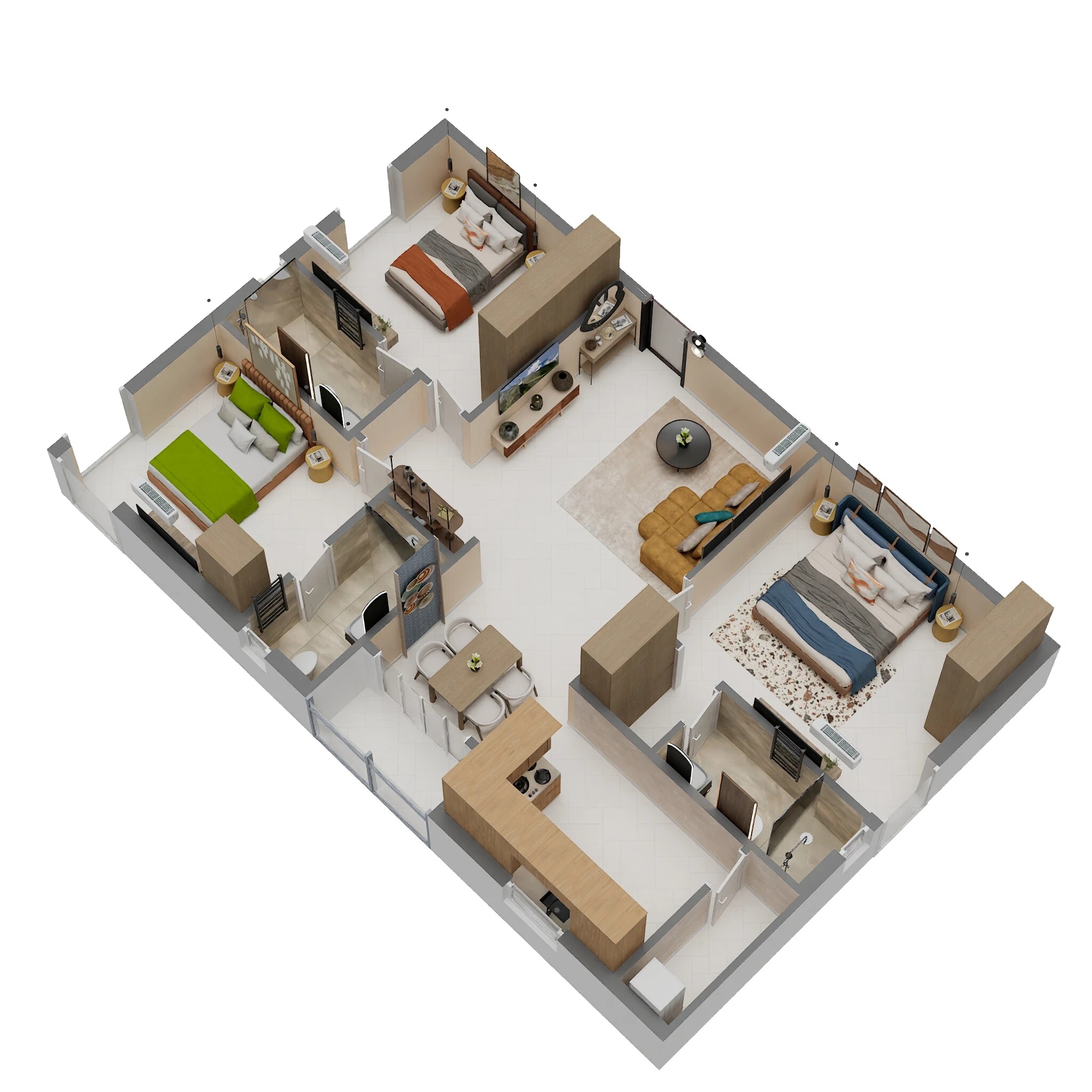 3 BHK 1350 Sq. Ft. Apartment