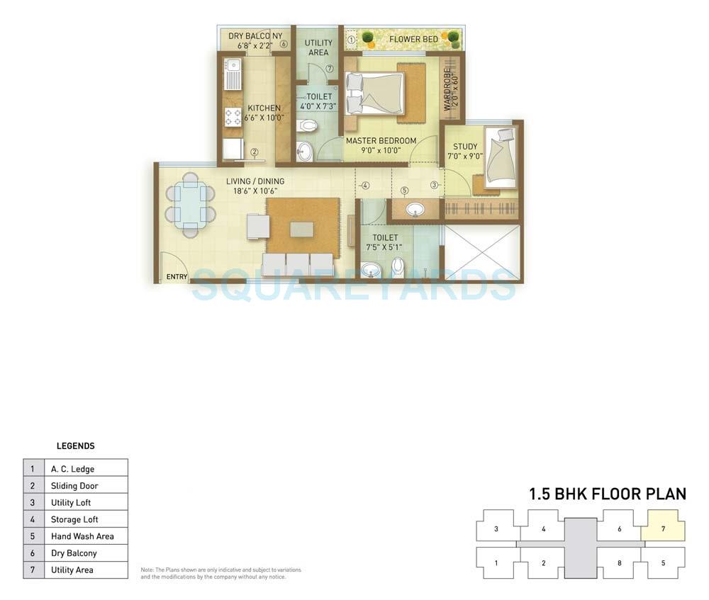 Floor plan of 1 BHK 896 Sq. Ft. Apartment in Indiabulls Greens Chennai, Chennai