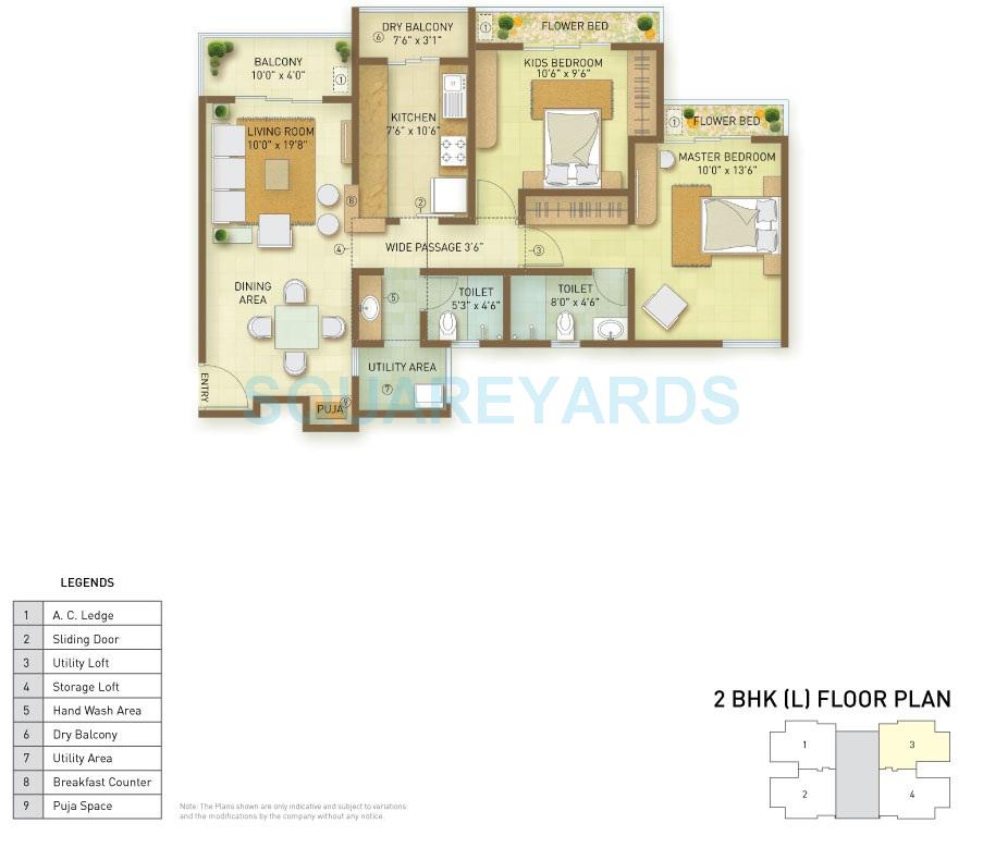 Floor plan of 2 BHK 1280 Sq. Ft. Apartment in Indiabulls Greens Chennai, Chennai