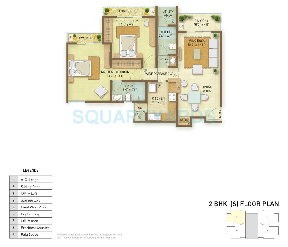 Floor plan of 2 BHK 1332 Sq. Ft. Apartment in Indiabulls Greens Chennai, Chennai