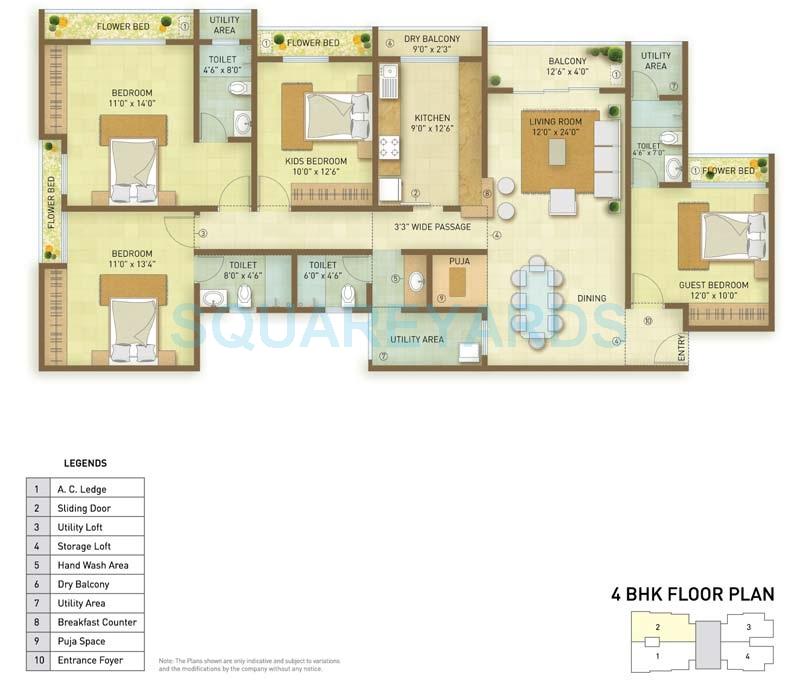 Floor plan of 4 BHK 2570 Sq. Ft. Apartment in Indiabulls Greens Chennai, Chennai