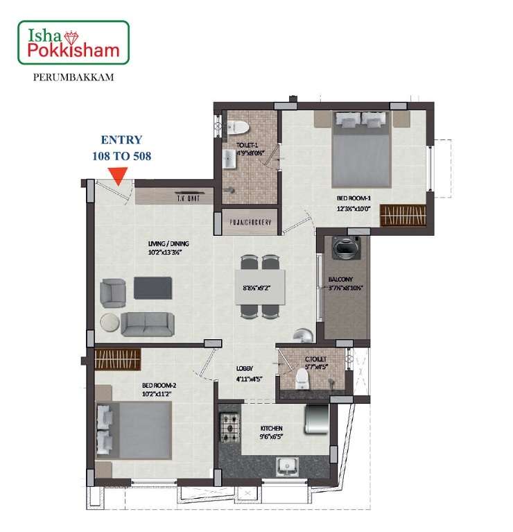 2 BHK 942 Sq. Ft. Apartment in Isha Pokkisham