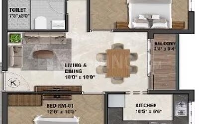 Floor plan of 2 BHK 850 Sq. Ft. Apartment in Iyra Aadya The Urban Point, Chennai