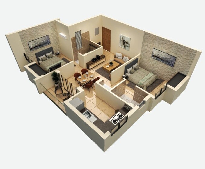 Floor plan of 2 BHK 771 Sq. Ft. Apartment in Jain Aadhidev, Chennai