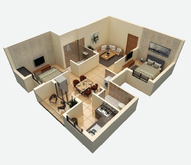 2 BHK 844 Sq. Ft. Apartment