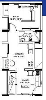 Floor plan of 1 BHK 564 Sq. Ft. Apartment in Jain West Minster, Chennai