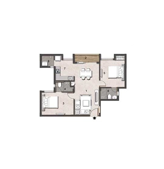 Floor plan of 2 BHK 1048 Sq. Ft. Apartment in Jains Aadheeswar, Chennai
