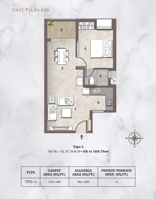 Floor plan of 1 BHK 582 Sq. Ft. Apartment in Jains Aadhya, Chennai