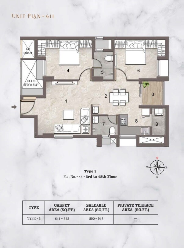 Floor plan of 2 BHK 908 Sq. Ft. Apartment in Jains Aadhya, Chennai
