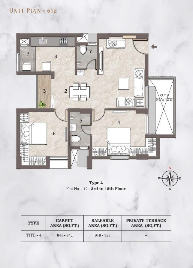 Floor plan of 2 BHK 918 Sq. Ft. Apartment in Jains Aadhya, Chennai